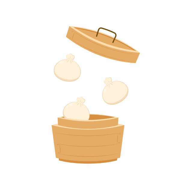 点心，传统的中国饺子，装在竹笼里。亚洲食物矢量插图。包子是中国食物。图片下载