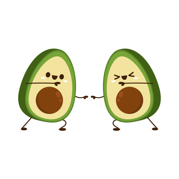 牛油果角色设计。白色背景的牛油果。图片下载
