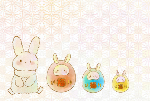 新年明信片兔子和达摩图片下载