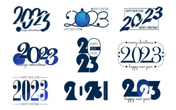 2023年新年日期手绘风格图标集图片下载