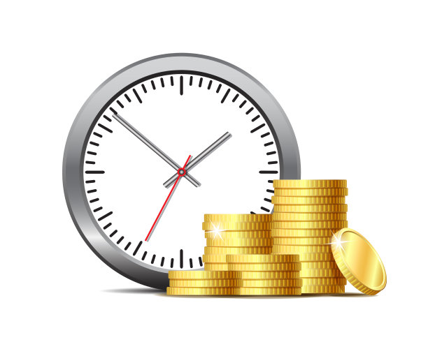 时间是金钱概念的办公室时钟与堆栈图片下载