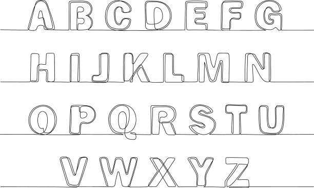 连续单行字体手绘字母表图片下载