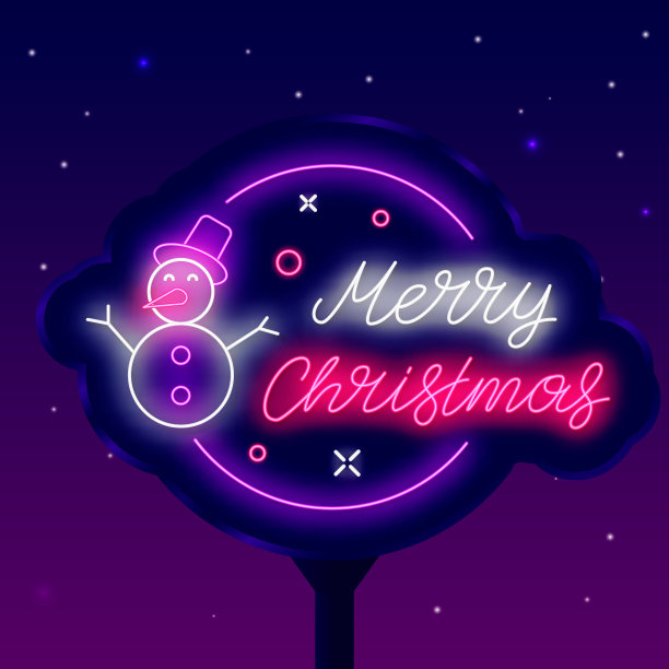 圣诞快乐街头广告牌。雪人图标。彩色字体横幅。圈框架。矢量股票插图图片下载