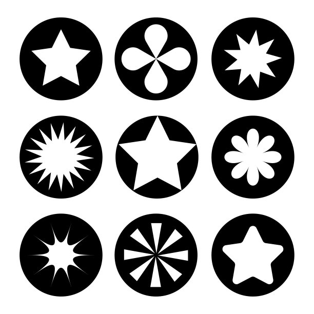 抽象的图标。明星偶像。黑色的星星黑色的圆圈图标。矢量插图。股票的形象。图片下载