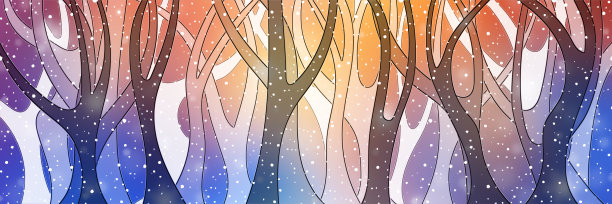 风格化的冬季森林，明亮的节日背景，全景图片下载