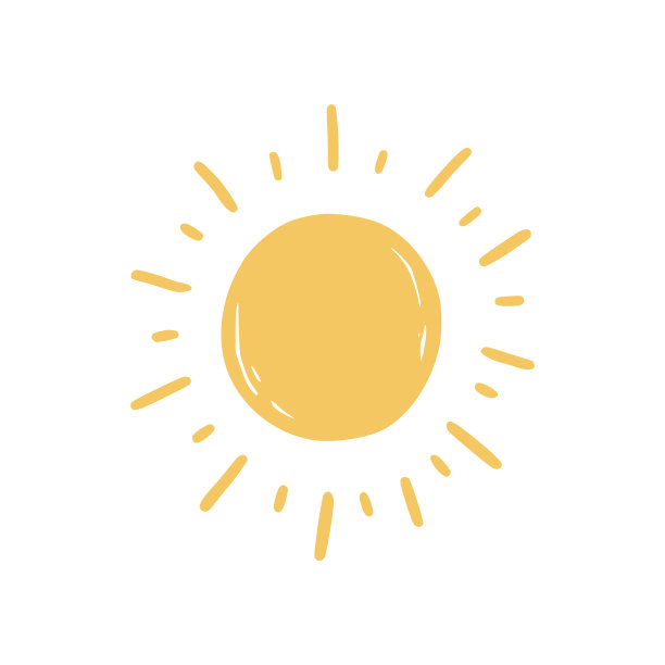 涂鸦太阳素描插图。手绘可爱的橙色阳光。涂鸦儿童画的风格。向量图片下载
