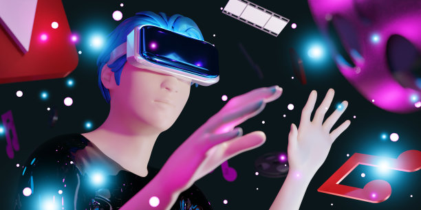 VR眼镜媒体播放器电影听歌音乐娱乐VR眼镜VR头盔Metaverse party 3d插图图片下载