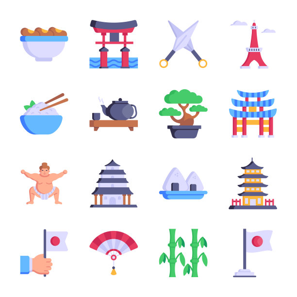 平面图标中的日本及其文化图片下载