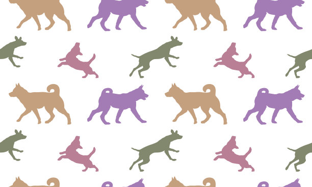 不同颜色的狗被隔离在白色的背景上。无缝模式。无尽的纹理。设计面料，装饰，墙纸，包装，表面设计。图片下载