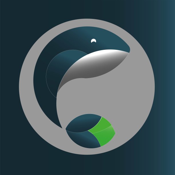 简单而现代的鲸鱼标志，鲸鱼插画和叶子在鲸鱼的尾巴图片下载