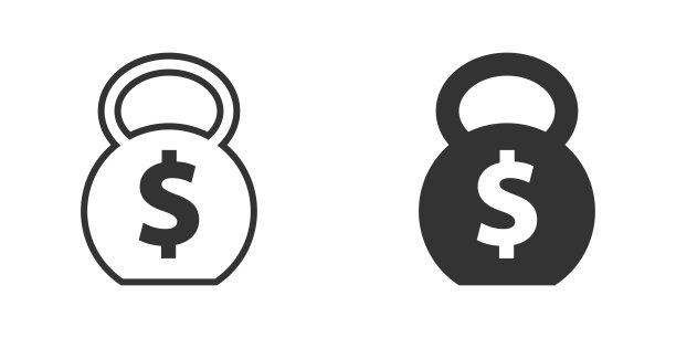 壶铃图标与美元符号。沉重的债务图标。矢量插图。图片下载