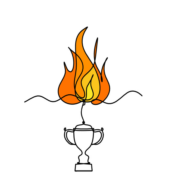 抽象火与奖杯作为线画在白色背景图片下载