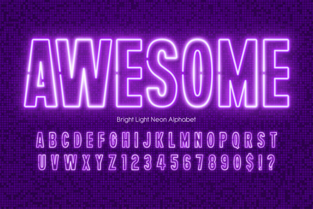霓虹超亮3d字母，复古未来的原创类型。图片下载