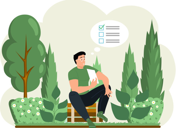 园丁景观设计师男性角色坐在花园与计划在手中卡通农舍图片下载