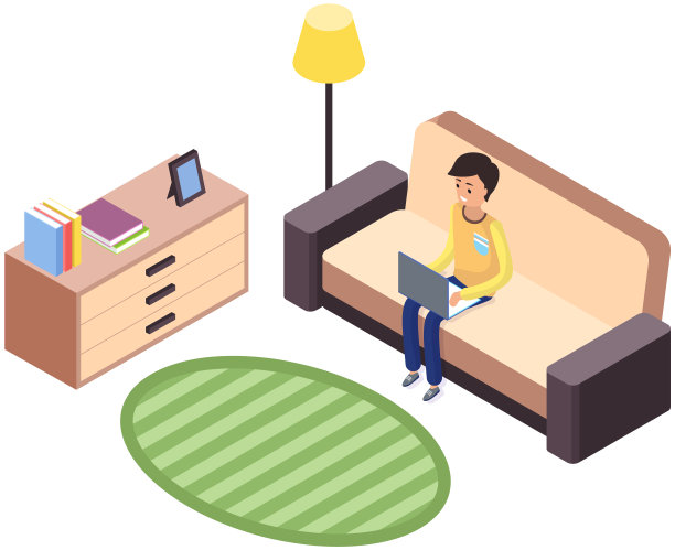 男人穿着休闲装坐在家里舒适的沙发上，浏览或在膝上的笔记本电脑上工作图片下载