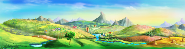 夏日的乡村插画图片下载