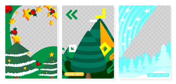 彩色松树销售横幅，节日模板设计。特价，冬季优惠。圣诞矢量折扣海报插图。商务，商店活动。图片下载