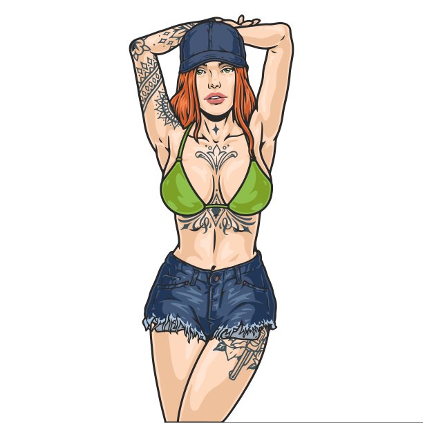 辣妹肖像彩色标签图片下载