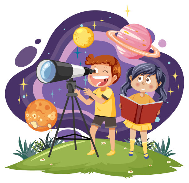 孩子们用望远镜观察天空图片下载