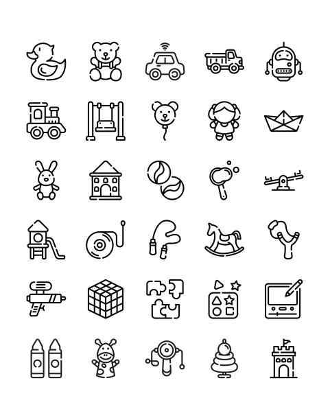 儿童玩具图标设置30孤立的白色背景图片下载