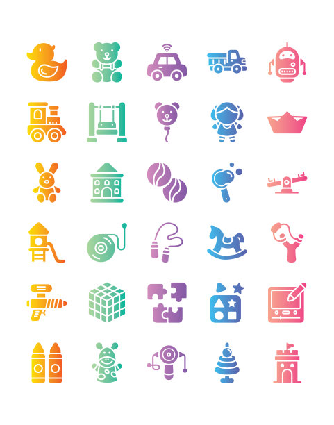 儿童玩具图标设置30孤立的白色背景图片下载