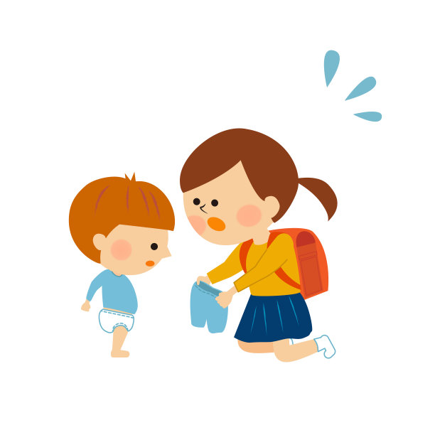 一个孩子在帮他的弟弟换衣服图片下载