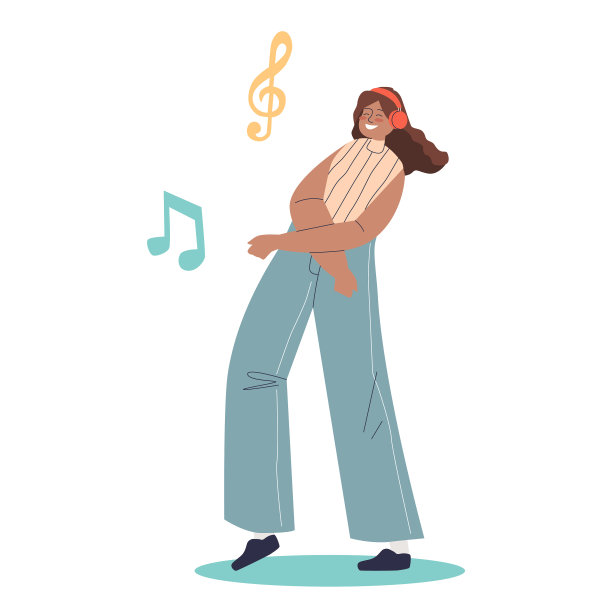 开朗的女孩戴着耳机微笑着听音乐图片下载