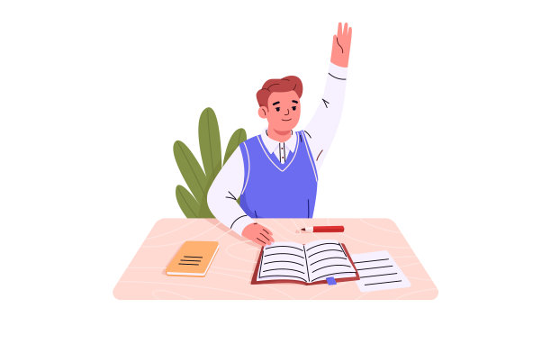 男生用手举着坐在课桌里图片下载