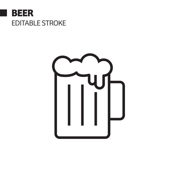 啤酒线图标，轮廓矢量符号插图。完美像素，可编辑的描边。图片下载