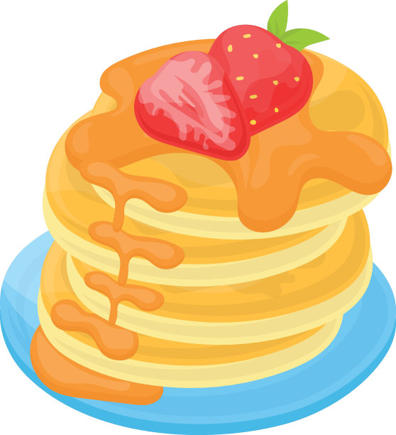 煎饼草莓酱与枫糖浆概念，法国可丽饼矢量颜色图标设计，烹饪早餐符号，早餐菜肴的标志，餐厅或咖啡馆菜单股票插图图片下载