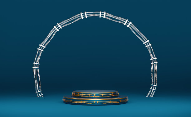 讲台空的几何形状在蓝色组成的现代舞台展示和极简主义模型，基座展示背景，概念3d插图或3d渲染图片下载