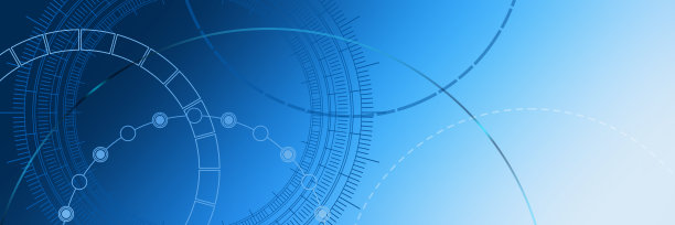 抽象蓝色渐变插图与重叠的圆，点和虚线圆。科学与连接理念。广泛的分子结构背景图片下载