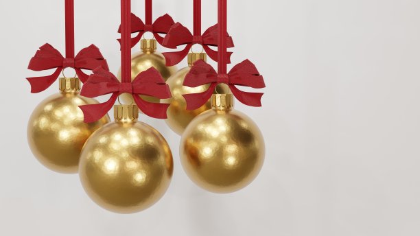 新年快乐明信片与金色圣诞球，文字空间，3D渲染图片下载