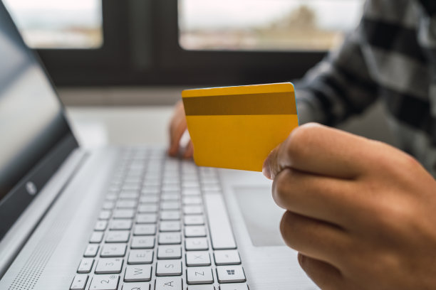 无名氏用他的笔记本电脑用信用卡在网上购物图片下载