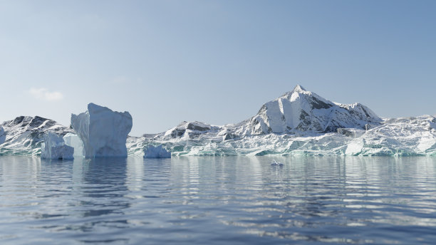 渲染的南极景观与浮冰山脉和山脉图片下载