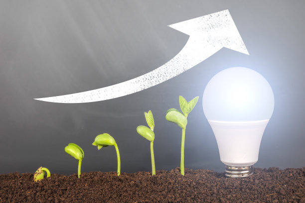 业务成长:黑板前的成长理念和灯泡图片下载