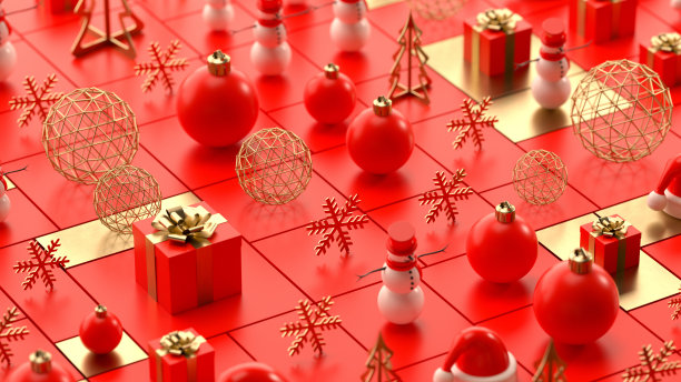 圣诞装饰品新年背景等距视图图片下载