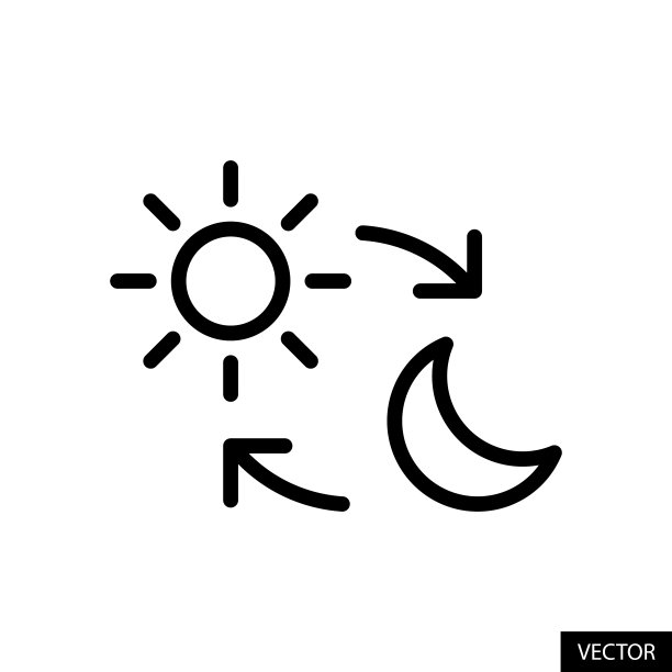 白天黑夜，切换光和暗模式，太阳和半月矢量图标在直线风格设计孤立在白色背景。可编辑的中风。图片下载