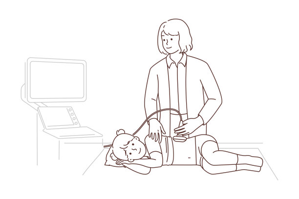 女医生在诊所为女孩做超声检查图片下载