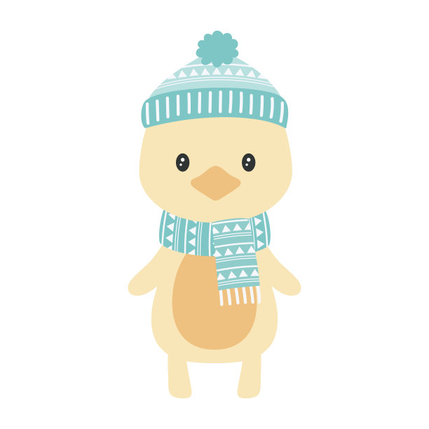 卡通冬季插画的鸭子孤立在白色图片下载