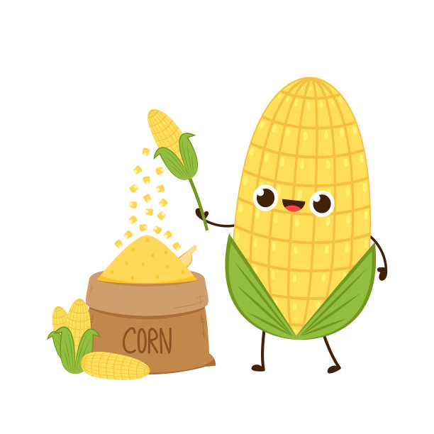 玉米卡通矢量。可爱的蔬菜矢量人物孤立在白色上。玉米袋矢量。图片下载