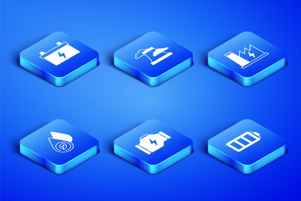 设置电池，汽车电池，检查发动机，水能源，核电站和图标。向量图片下载