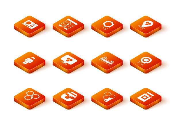 设置蜂巢，罐蜂蜜，养蜂人与保护帽子，蜜蜂的位置，悬挂标志蜂巢，和奖章图标。向量图片下载