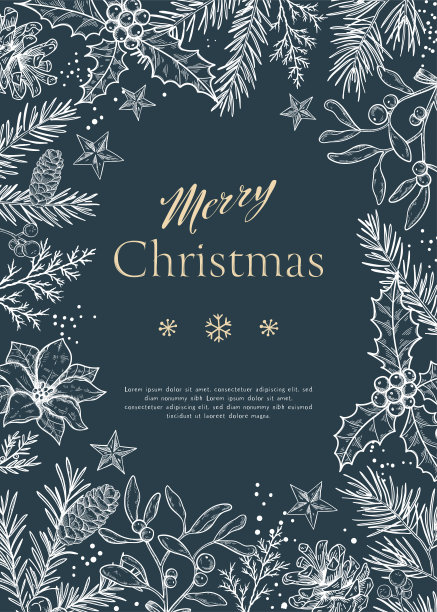 可爱的手绘冬天的树枝框架，伟大的卡片，邀请，横幅-矢量设计图片下载