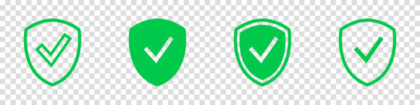 屏蔽检查标记图标设置。保护批准标志。安全的图标。打勾和划叉图标。透明背景上的矢量插图。图片下载