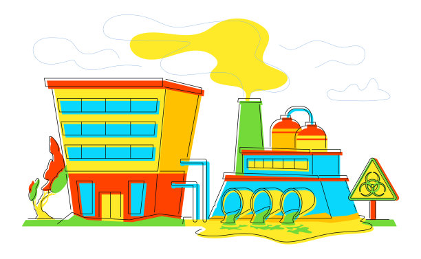 生物危险工厂生产-现代平面设计风格的插图图片下载