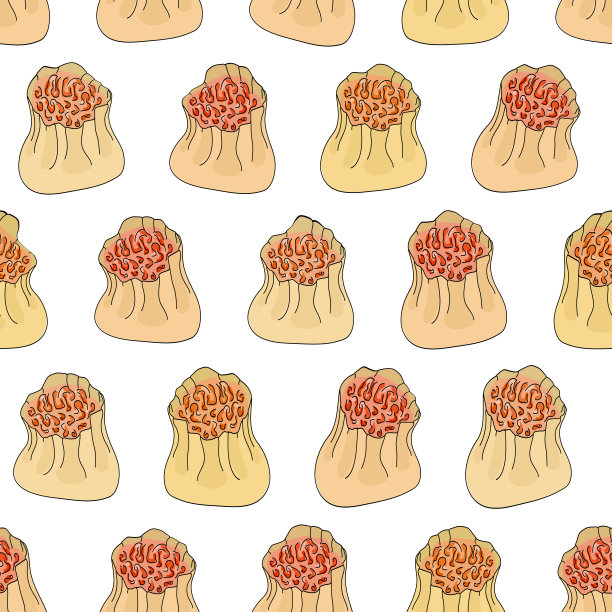 烧麦点心无缝图案矢量插图图片下载