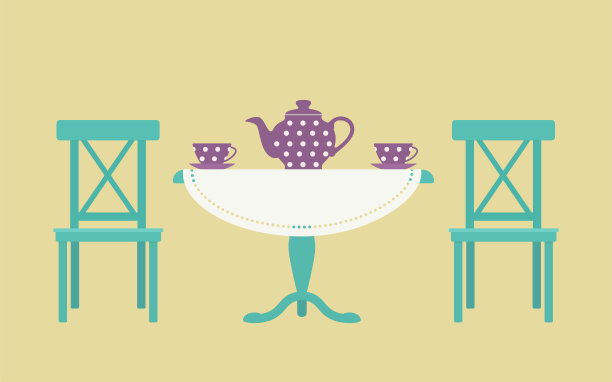 在普罗旺斯风格，两张椅子和桌子，喝茶用的盘子。图片下载