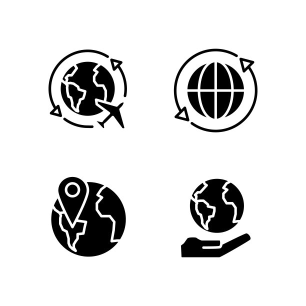 周游世界黑色象形文字图标设置在白色空间图片下载