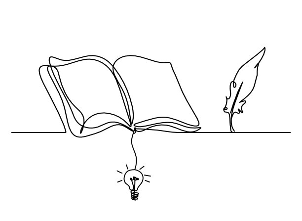 在白色背景上用灯泡作为线条画的抽象开卷书图片下载